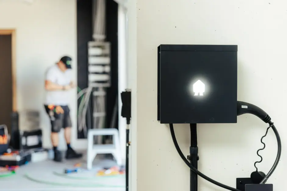 technieker is bezig met laadpaal voor thuis te installeren