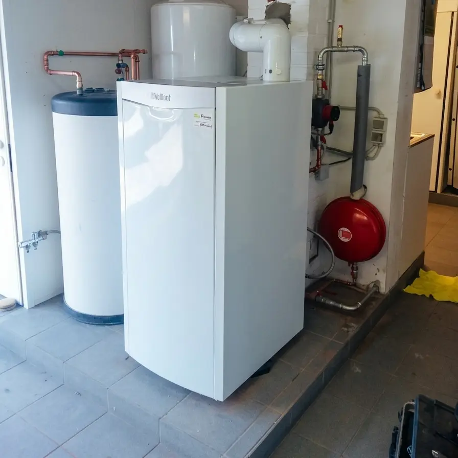 installatie van een nieuwe mazoutketel in garage